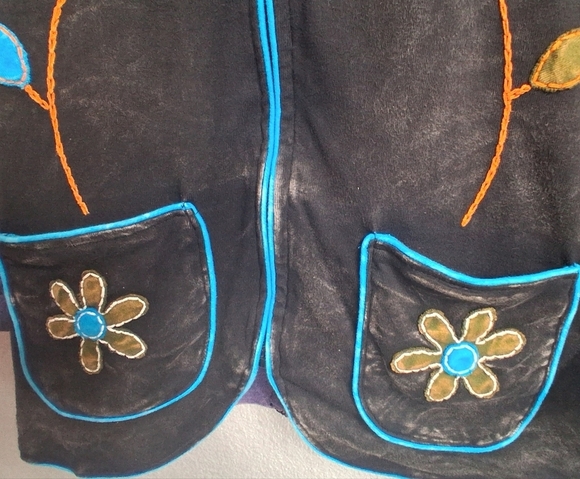 Embroidered Dark Grey Jacket With Embroideredl Floral Design - Picture 3 of 11